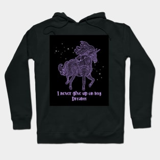 I Never Give Up On My Dreams Beautiful Purple Geometrical Unicorn With Sparkle Hoodie